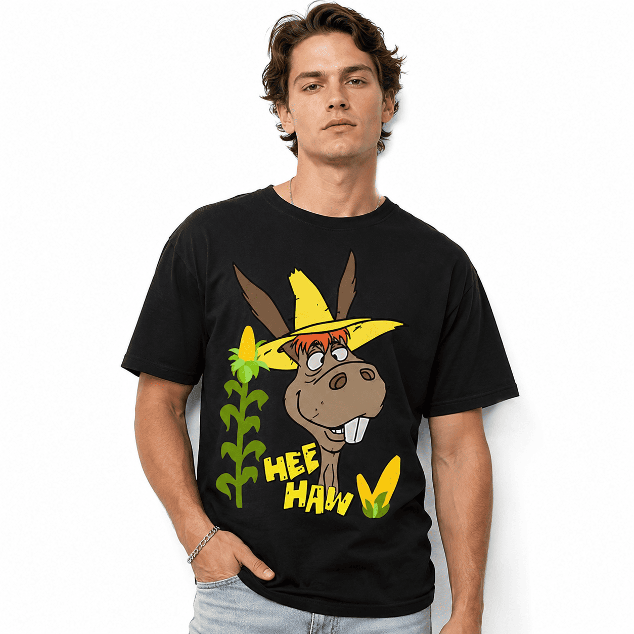 Funny Hee Haw Donkey Graphic T-Shirt Vintage Farm Animal Humor Casual Tee