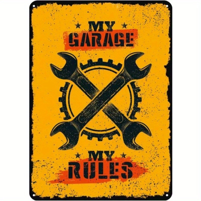 My Garage My Rules Tin Sign Vintage Crossed Wrenches Mechanic ManCave Wall Decor