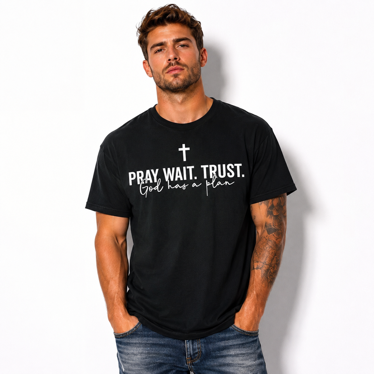 Pray Wait Trust T Shirt God Has A Plan Christian Faith Graphic Casual Tee