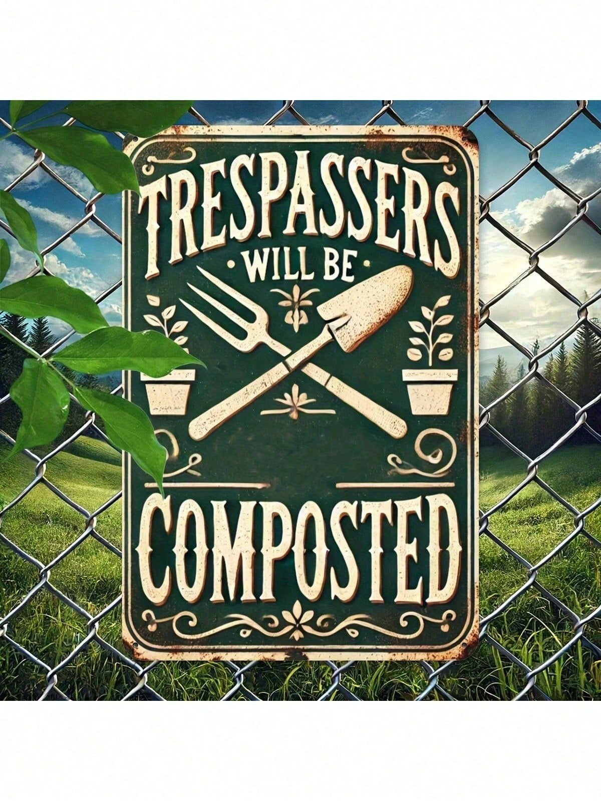 Funny Garden No Trespassing Metal Sign - Vintage Trespassers Will Be Composted