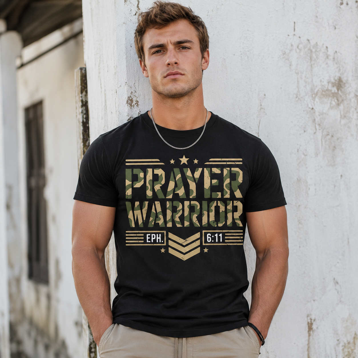 Prayer Warrior Christian Faith Armor Of God Camo Graphic Men’s T-Shirt Tee