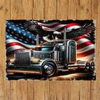 American Semi Truck Metal Sign - Eagle & USA Flag Tin Wall Art Decor