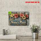 Nana’s Place Floral Metal Sign - Rustic Farmhouse Tin Wall Decor Plaque