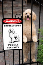 Poodle Security Metal Sign: Dog Owner Front Door Decor 12x8in