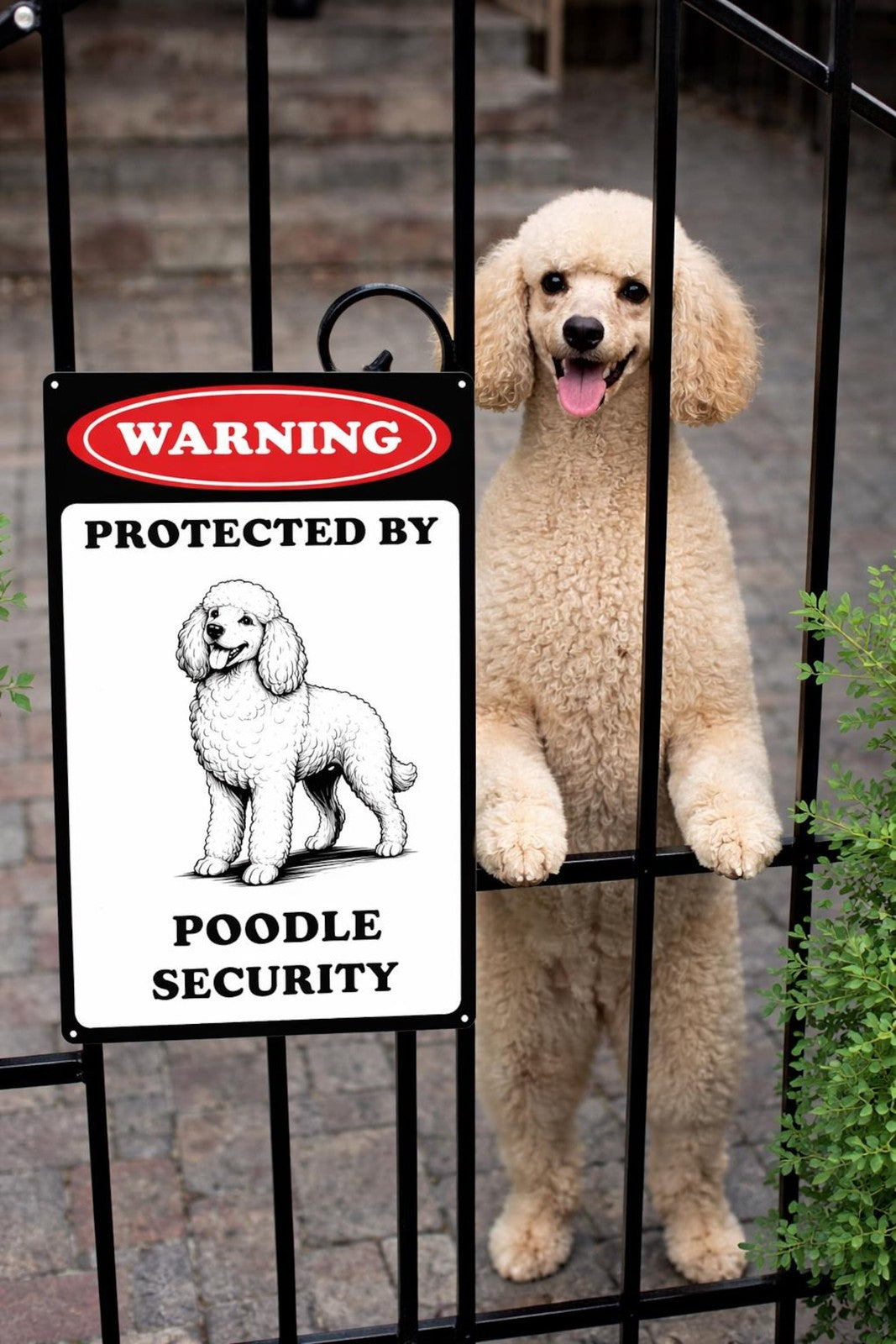 Poodle Security Metal Sign: Dog Owner Front Door Decor 12x8in