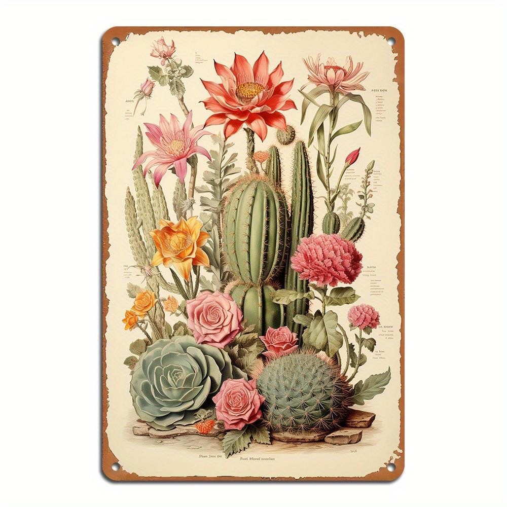 Cactus Succulent Metal Sign - Vintage Botanical Tin Wall Art Decor Plaque