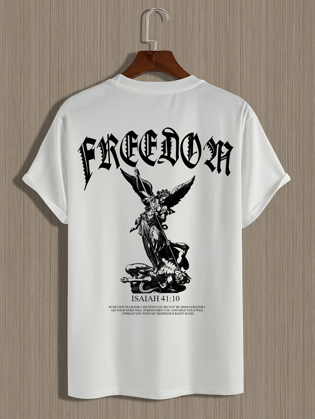 Freedom Angel Graphic T-Shirt Men Christian Isaiah 41:10 Faith Tee