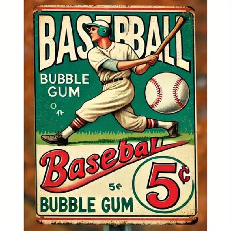 Baseball Bubble Gum Metal Sign - Vintage Sports Tin Wall Art Decor