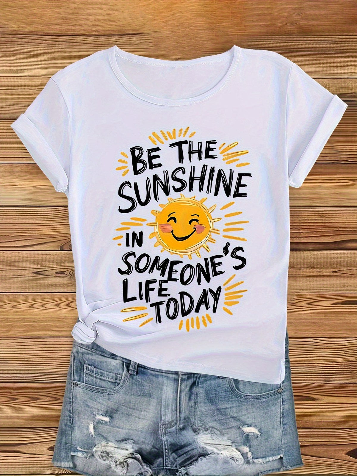 Women Be The Sunshine Graphic T-Shirt Short Sleeve Casual Round Neck Summer Tee