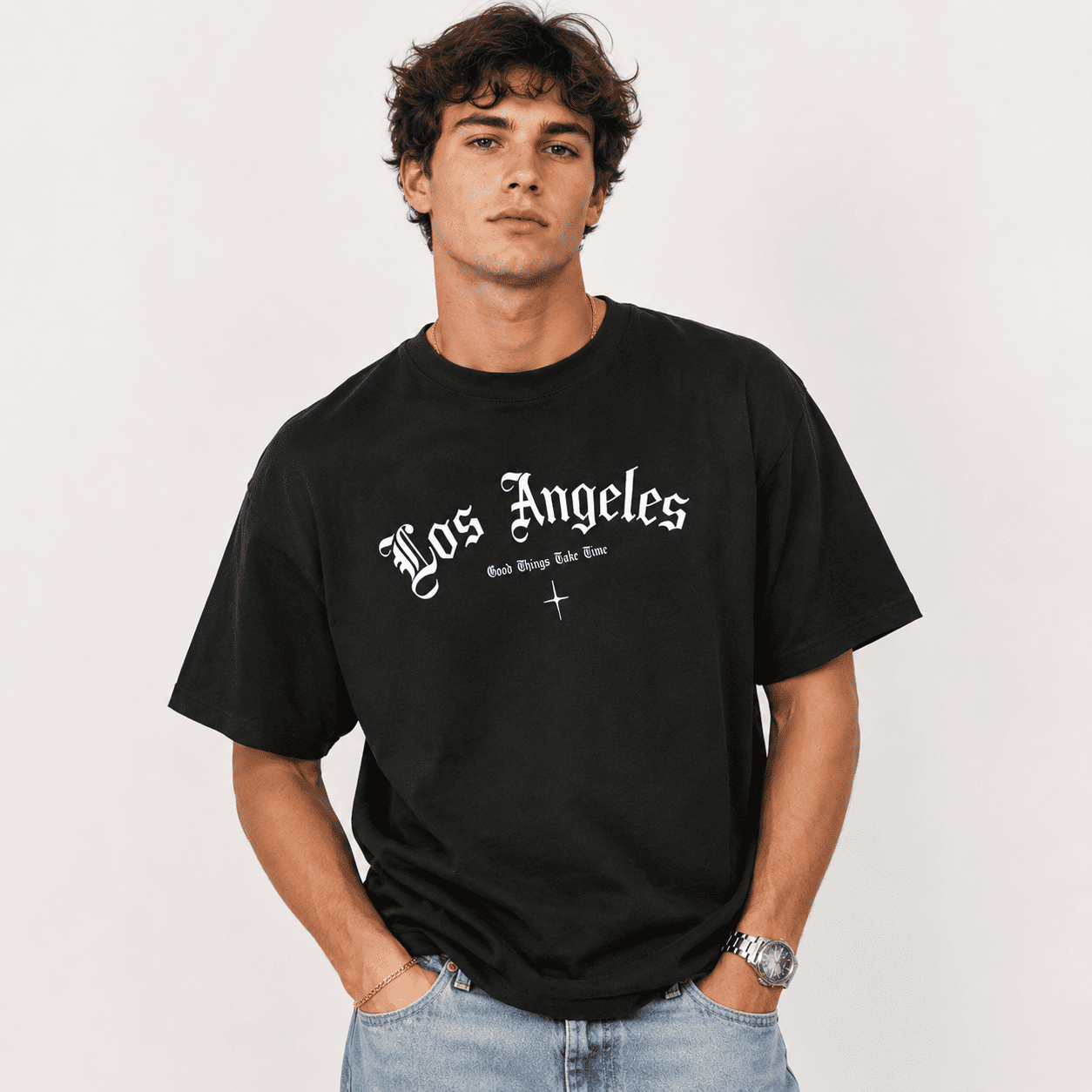 Los Angeles Gothic Letter T-Shirt Old English Streetwear Casual Tee