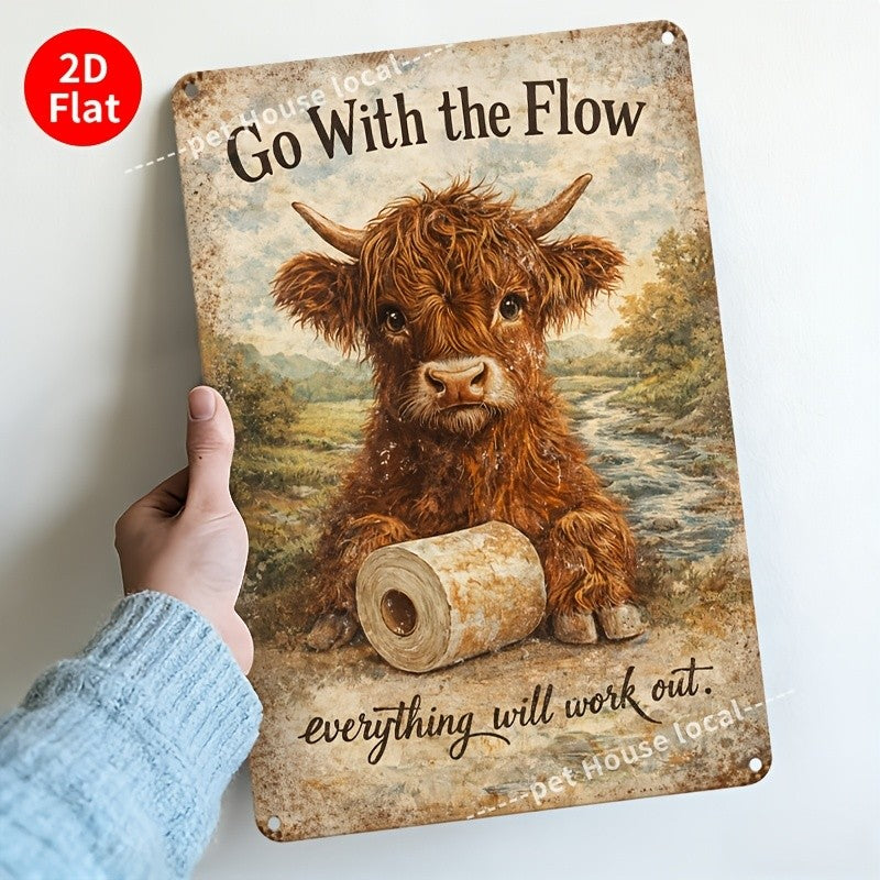 Funny Highland Cow Bathroom Metal Sign Vintage Toilet Paper Country Wall Decor