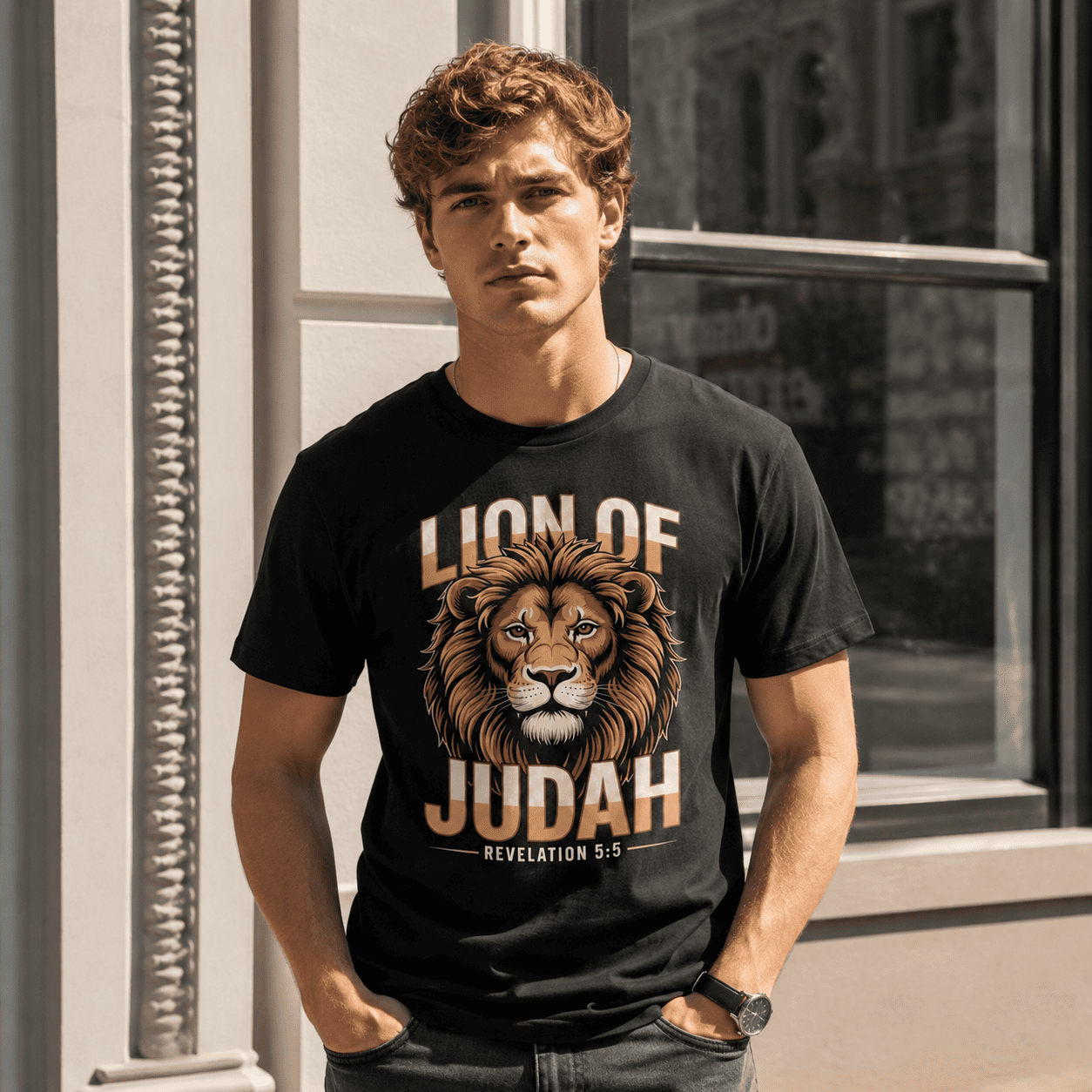 Lion of Judah T Shirt Christian Strength Faith Graphic Casual Crew Neck Tee