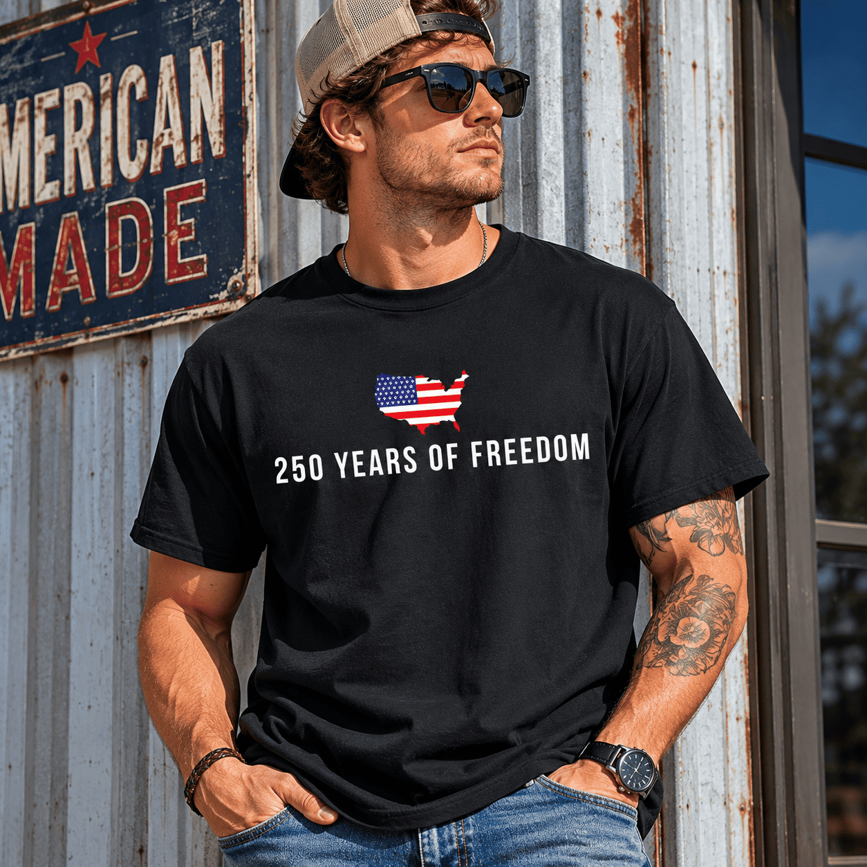 250 Years of Freedom USA Flag T-Shirt 250th Anniversary 4th of July Tee