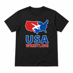 USA Wrestling Graphic T-Shirt Black Retro Sports Casual Tee