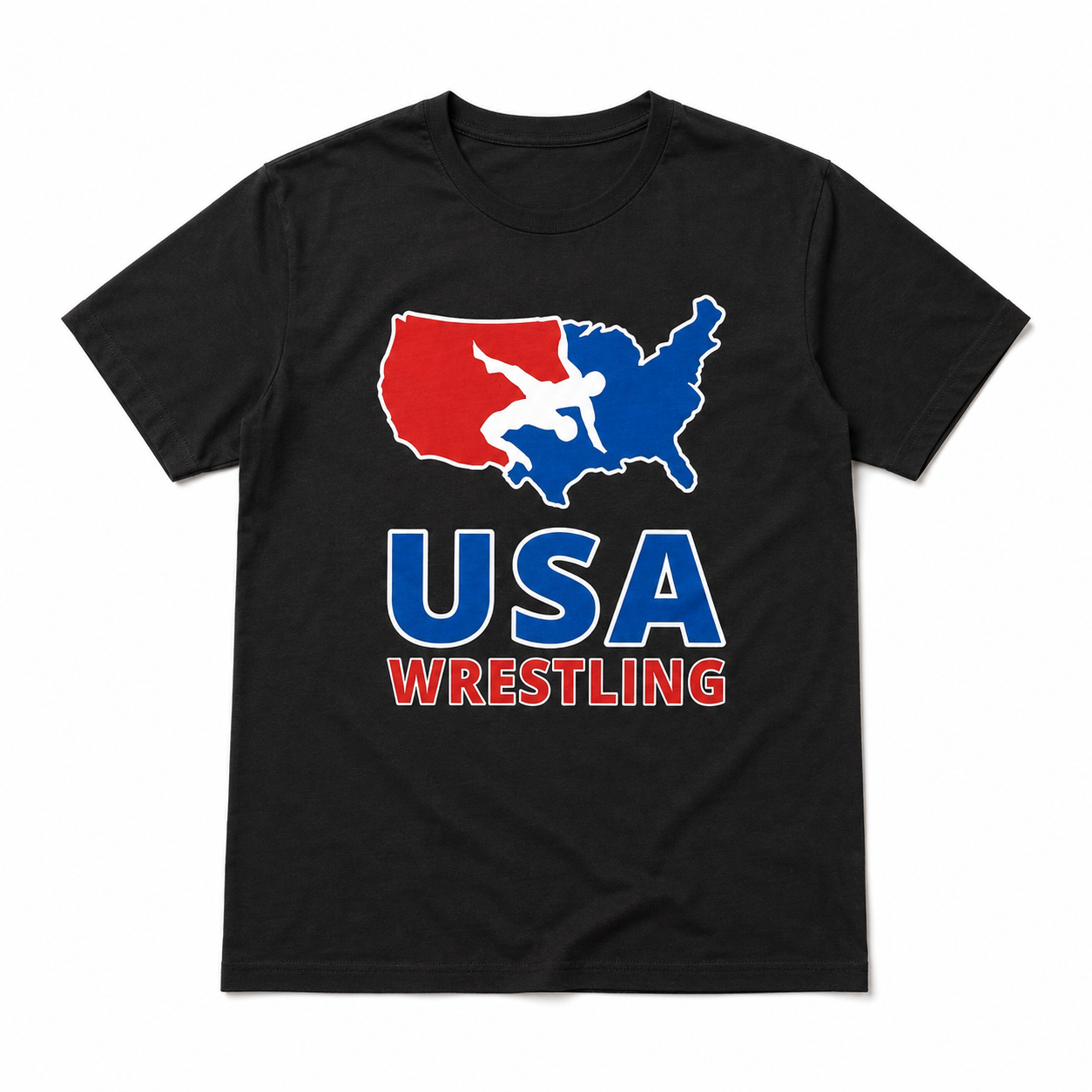 USA Wrestling Graphic T-Shirt Black Retro Sports Casual Tee