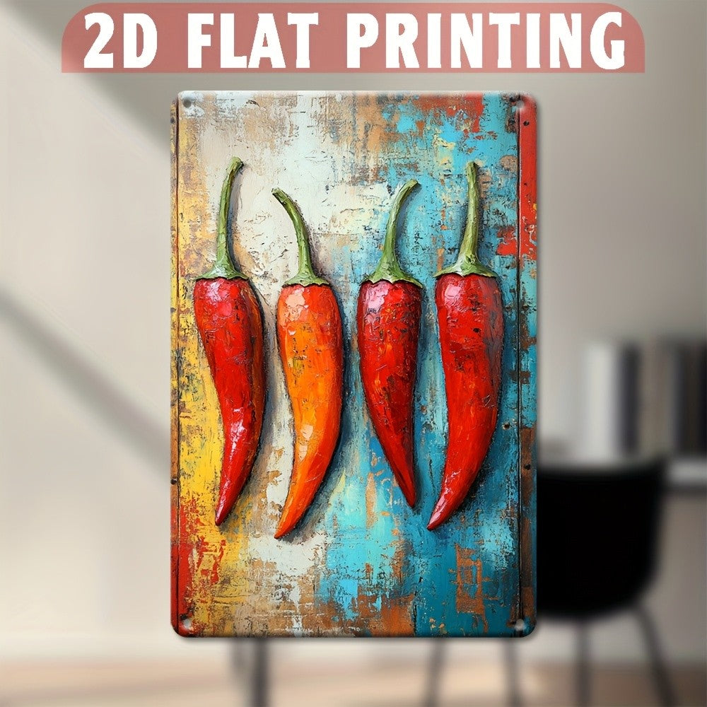 Chili Pepper Metal Sign - Artistic Kitchen Tin Wall Art Decor Plaque