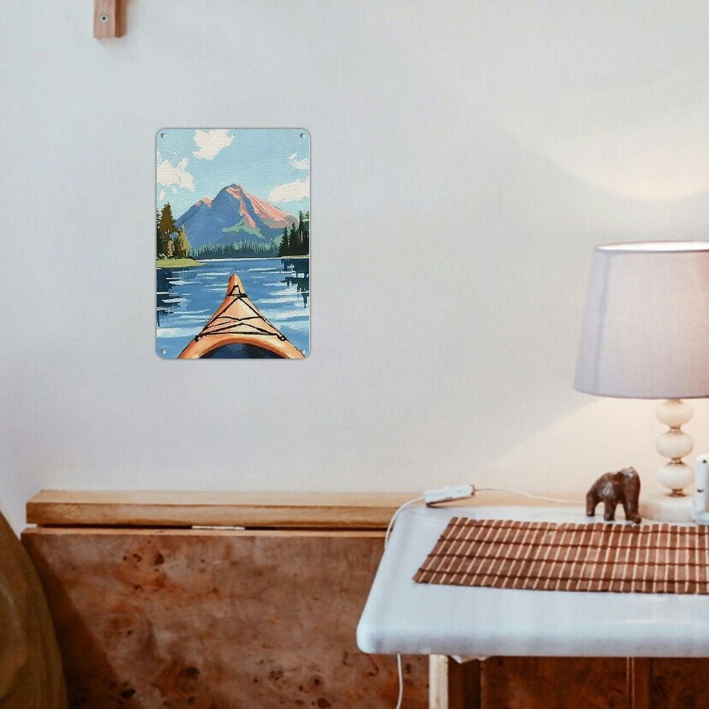 Canoe Kayak Mountain Metal Sign Retro Lake House Decor Kayaking Wall Art