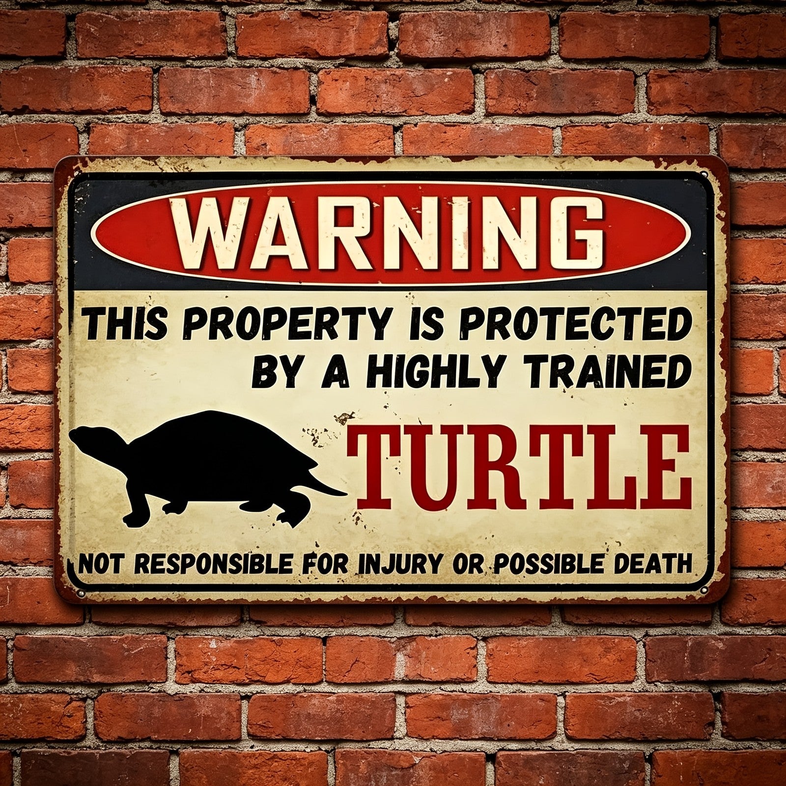 Protected By Turtle Tin Sign Funny Property Security Warning Metal Wall Decor