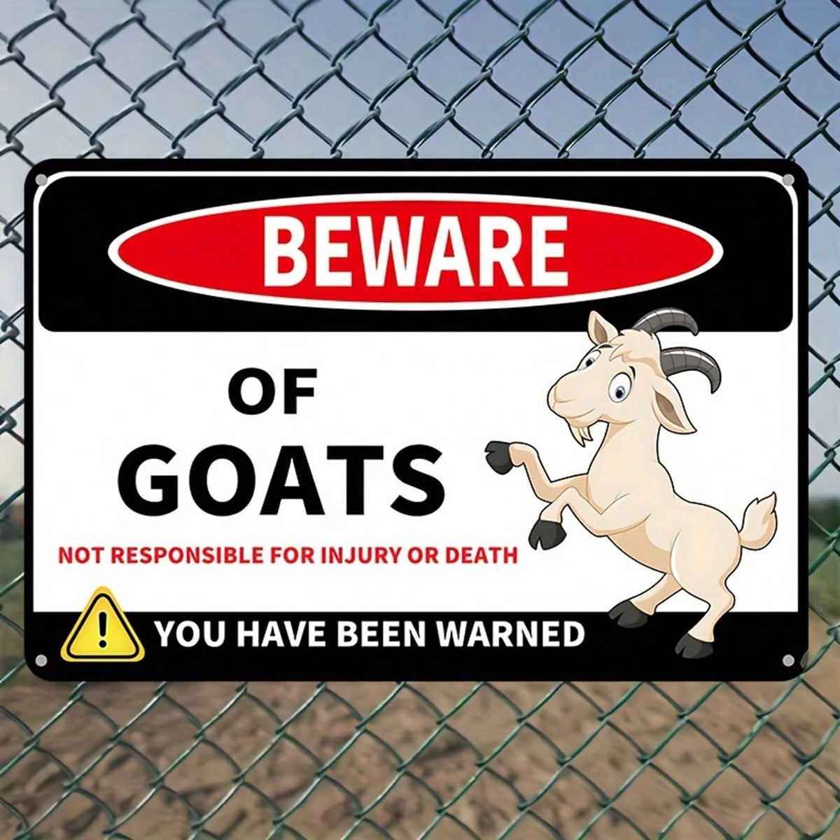 Beware of Goats Tin Sign - Funny Farm Animal Danger Warning Wall Fence Decor