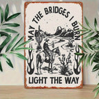 Rustic Cowboy Tin Sign - Inspirational "Light The Way" Metal Poster Wall Art