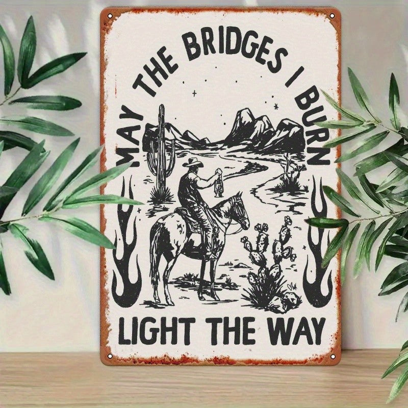 Rustic Cowboy Tin Sign - Inspirational "Light The Way" Metal Poster Wall Art