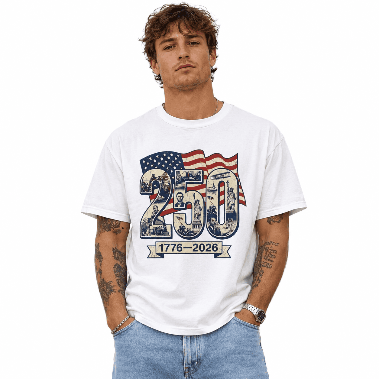 250 Years American Flag USA 250th Anniversary Patriotic 4th of July T-Shirt