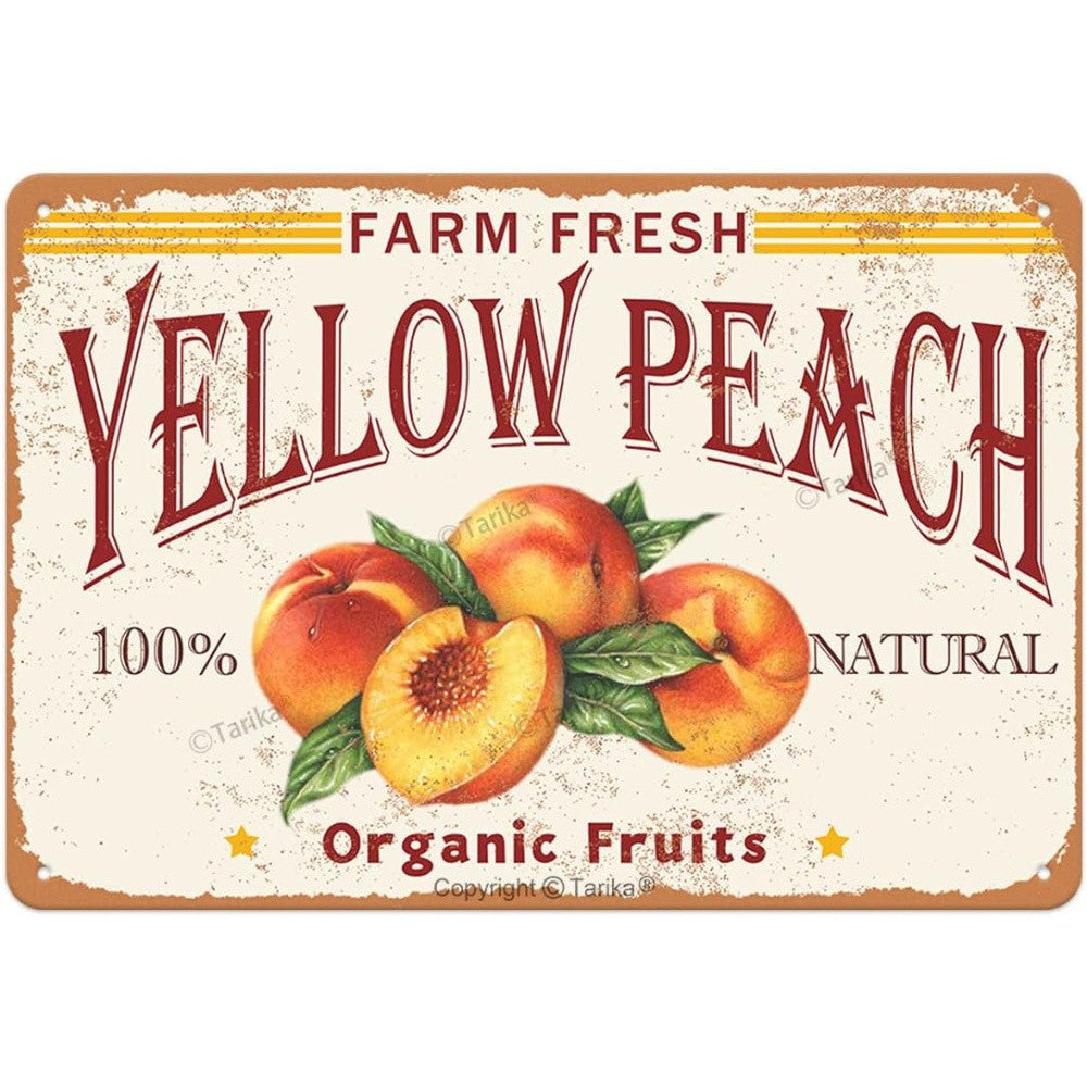Farmhouse Peach Orchard Tin Sign - Retro Botanical Fruit Market Wall Art Poster