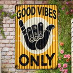 Good Vibes Only Shaka Hand Metal Tin Sign Retro Yellow Tiki Bar Wall Decor
