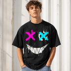 Funny Skull Smile Graphic T-Shirt Neon X Eyes Streetwear Punk Tee