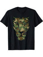 Camo Lion Head Graphic T-Shirt Military Camouflage Animal Print Tee