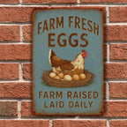 Rustic Farm Fresh Eggs Metal Tin Sign - Retro Chicken Raised Laid Daily Plaque
