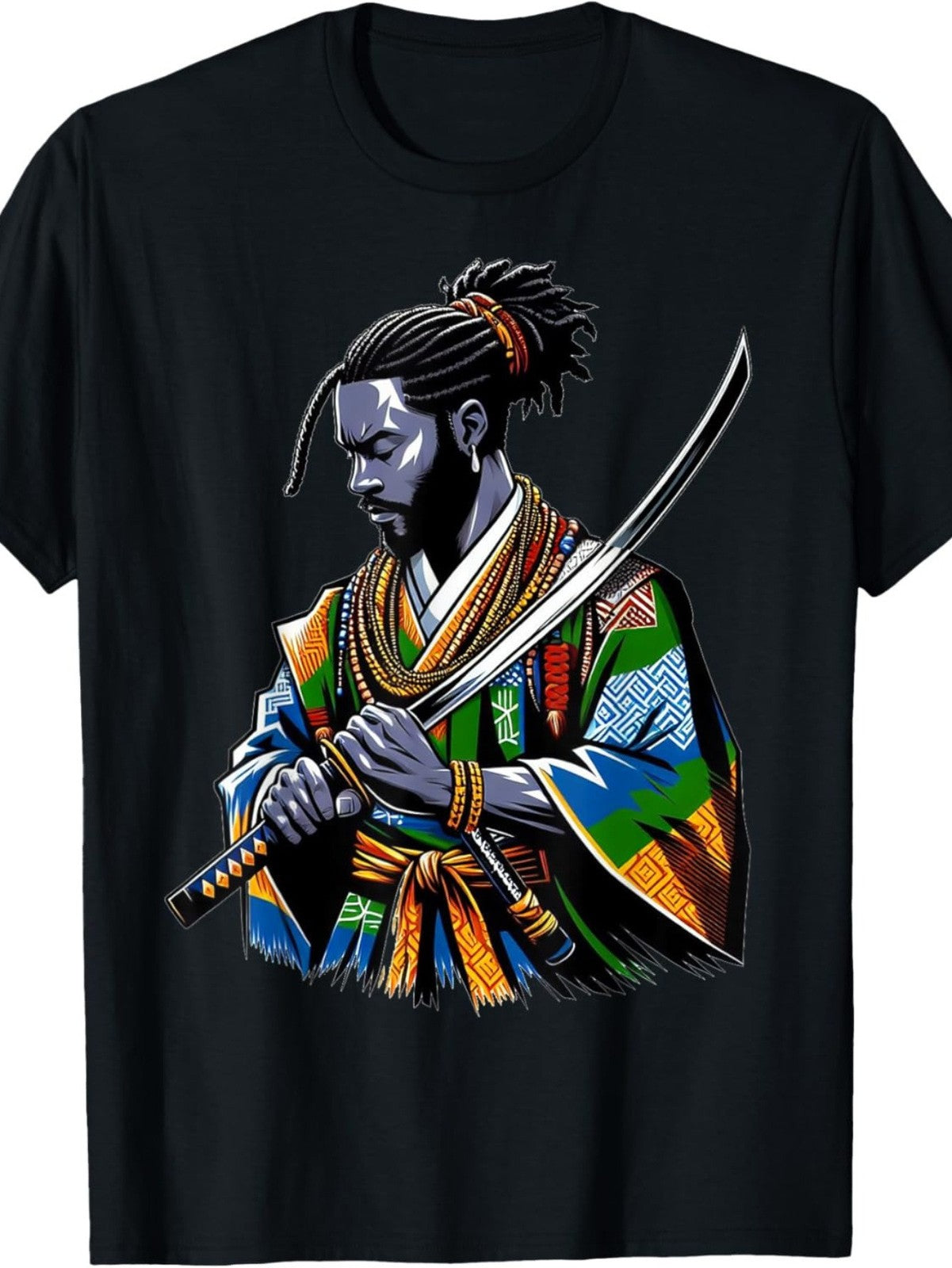 Samurai Warrior Katana Graphic T-Shirt Japanese Anime Style Tee