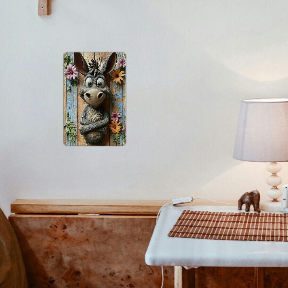 Retro Cute Donkey Metal Sign Vintage Wildflower Rustic Wood Cabin Wall Decor