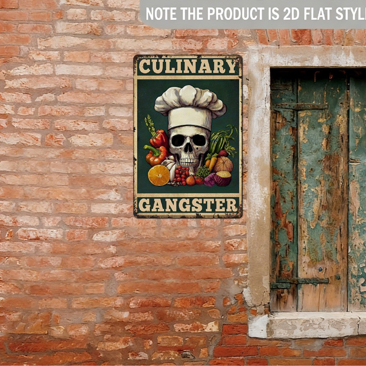 Rustic Culinary Gangster Metal Sign Retro Chef Skull Kitchen Wall Decor