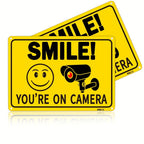 Smile Youre On Camera Tin Sign Yellow Security Metal Wall Art Surveillance Decor