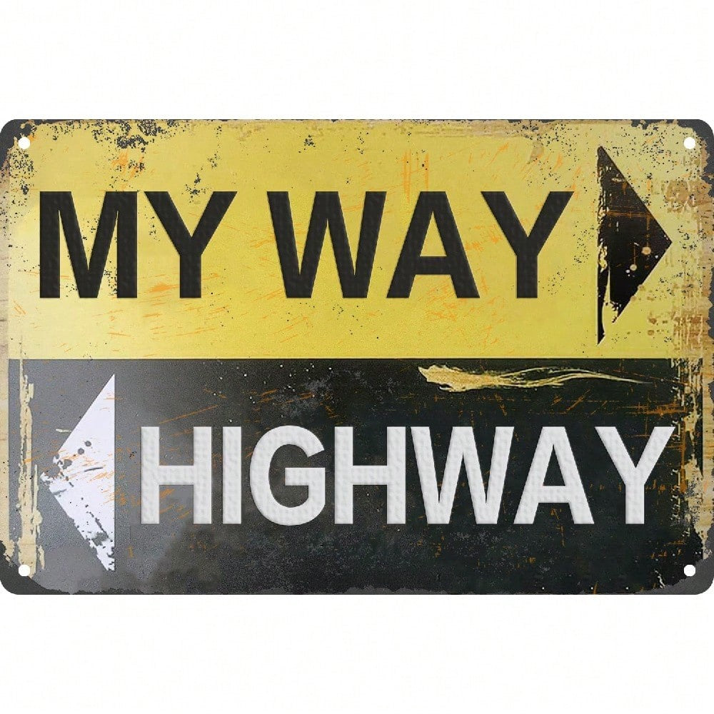 My Way Highway Tin Sign Vintage Metal Arrow Split Garage Man Cave Wall Decor