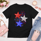 Patriotic Red White & Blue Stars T-Shirt Bling Firework Celebration Graphic Tee