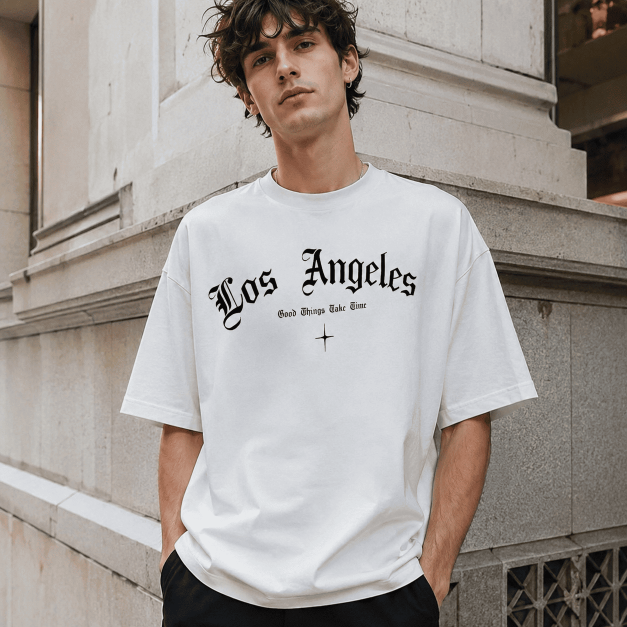 Los Angeles Gothic Letter T-Shirt Old English Streetwear Casual Tee