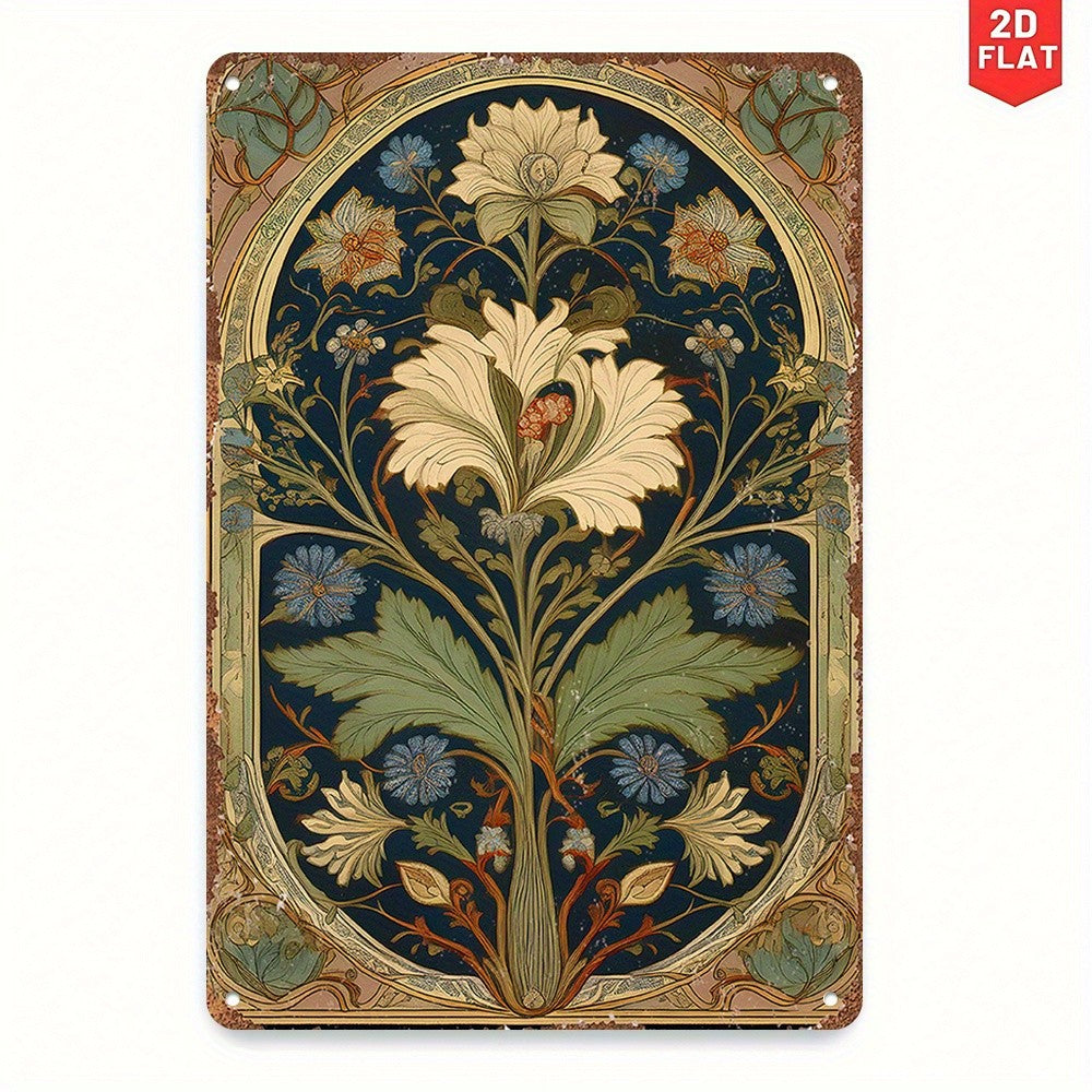 Art Nouveau Floral Metal Sign - Vintage Botanical Tin Wall Art Decor