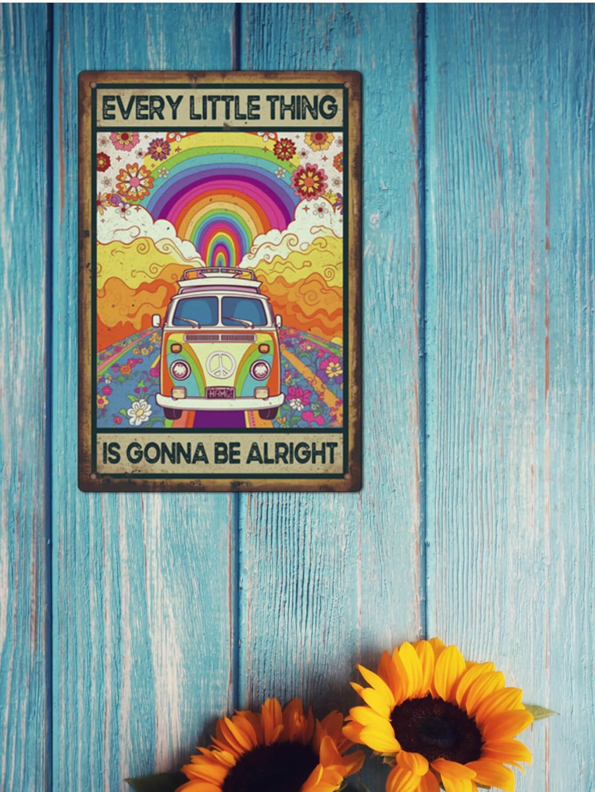 Retro Peace Van Tin Sign Humorous 70s Rainbow Living Room Bedroom Wall Decor