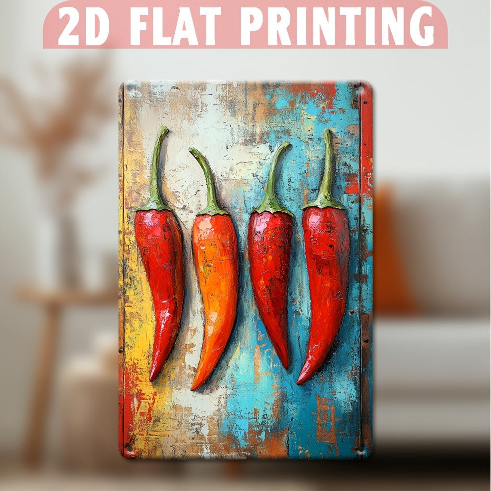 Chili Pepper Metal Sign - Artistic Kitchen Tin Wall Art Decor Plaque