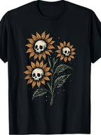 Skull Sunflower Gothic Grunge Y2K Graphic T-Shirt Creepy Cute Goth Alt Aesthetic