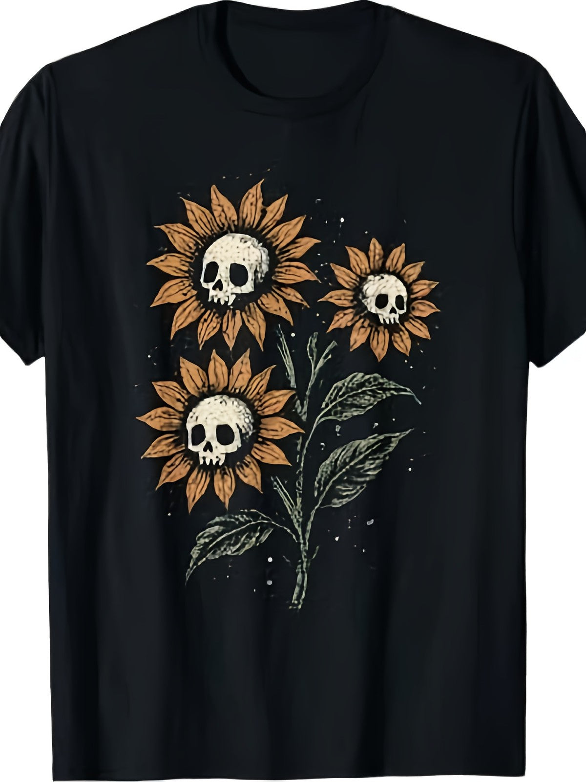 Skull Sunflower Gothic Grunge Y2K Graphic T-Shirt Creepy Cute Goth Alt Aesthetic