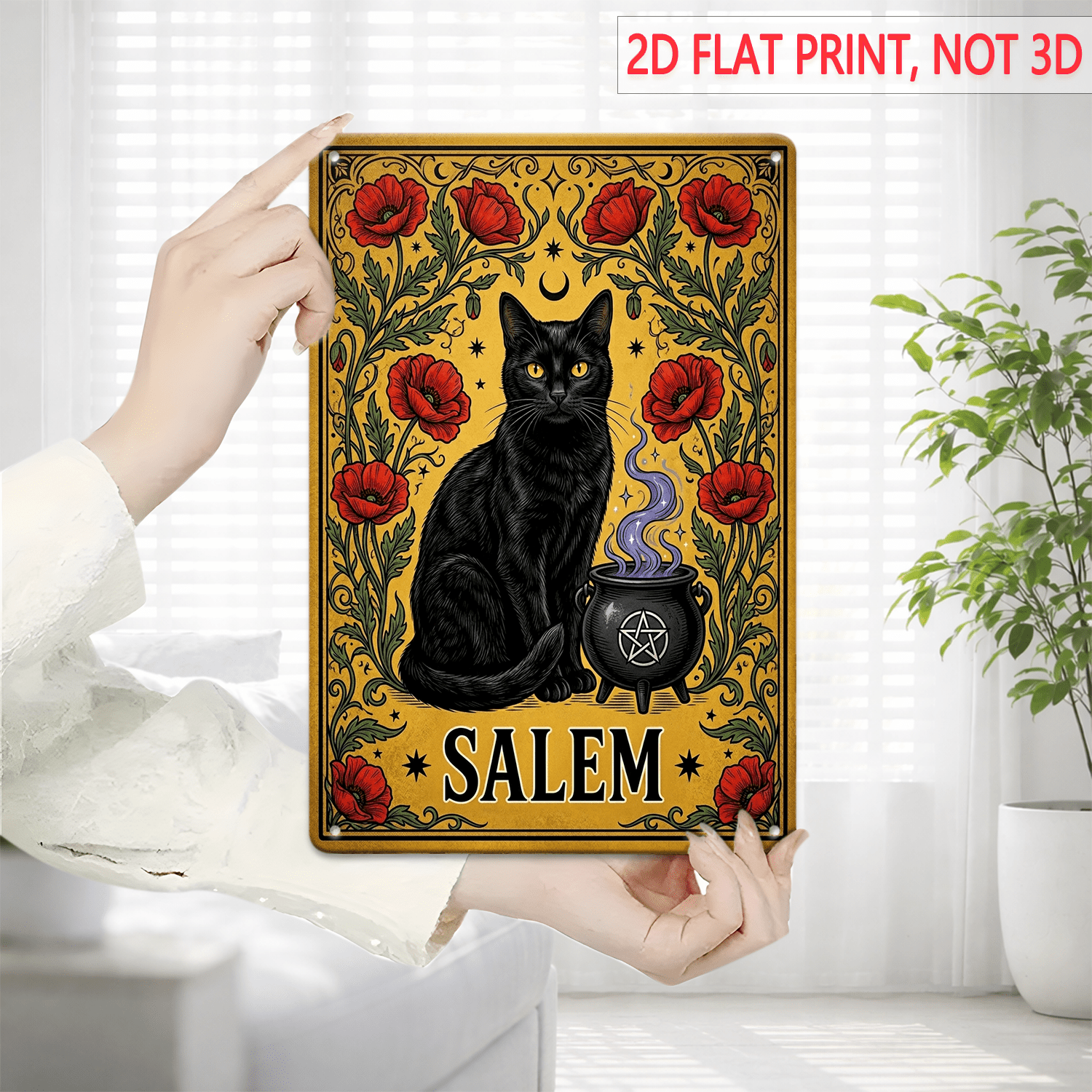 Salem Metal Sign - Black Cat Cauldron Tin Wall Art Decor Plaque