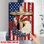 Religious American Tin Sign - Eagle Wreath Cross Metal Poster Wall Art Decor