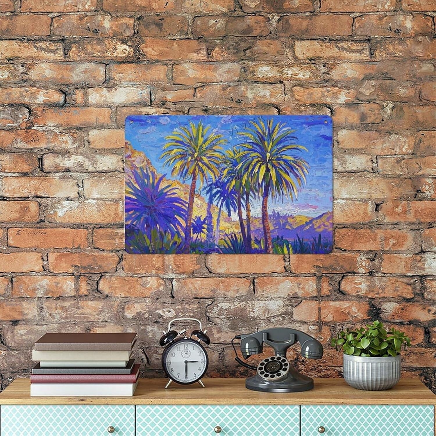Vibrant Palm Tree Tin Sign - Coastal Landscape Metal Poster Wall Art Decor