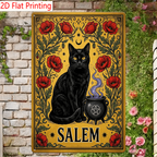Salem Metal Sign - Black Cat Cauldron Tin Wall Art Decor Plaque