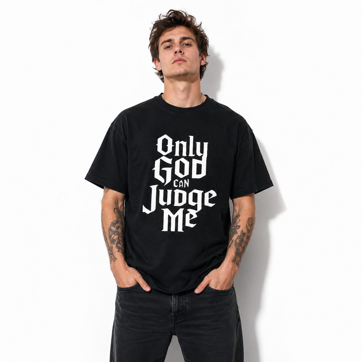 Only God Can Judge Me Christian Gothic Graphic Men’s T-Shirt Faith Tee