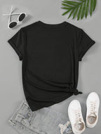Women's Heart Print Mother's Day Graphic Crew Neck Casual Short Sleeve T-Shirt