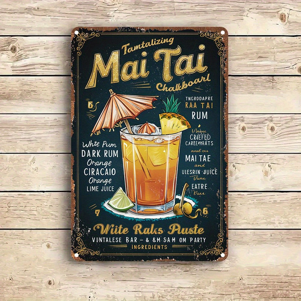 Mai Tai Cocktail Metal Sign - Retro Bar Wall Art Tin Decor Plaque